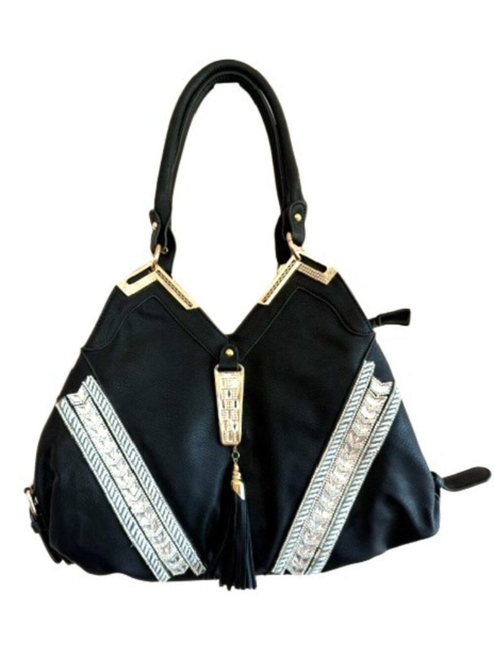 Black Rhinestone Bling Shoulder Bag Tassel Double Compartment Purse